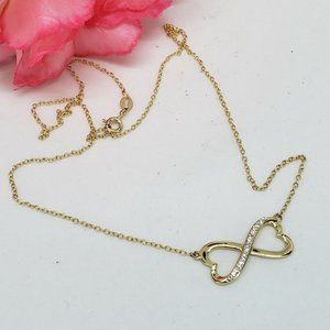 JCM Infinity Rhinestone Pendant Chain Necklace Gold Plate 925 Silver Vermeil